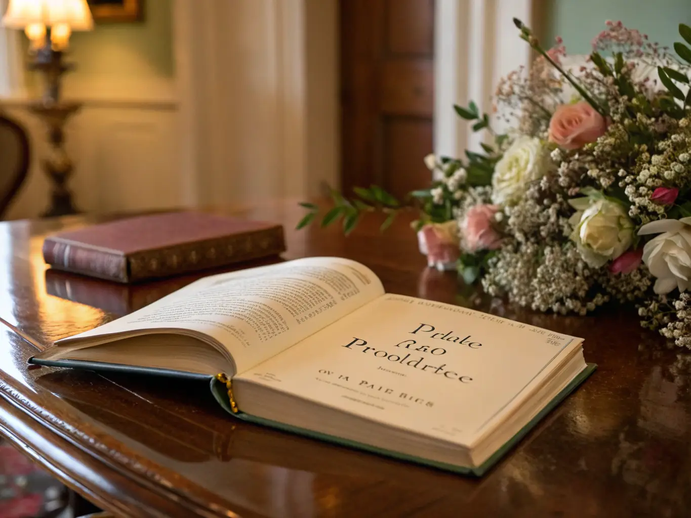 A photograph of a well-worn copy of 'Pride and Prejudice' with a teacup and a blooming rose, evoking a sense of classic literature and refined taste.