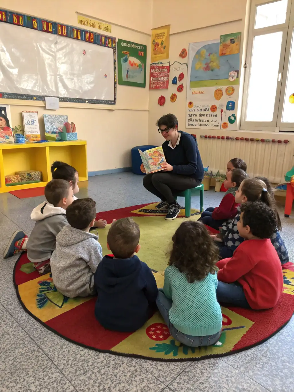 An image of children participating in a reading session led by FELLETIN THE JOY OF READING volunteers in a local school.